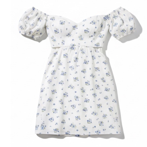 Reformation Dresses & Skirts - Reformation Emilia Floral Off Shoulder Mini Dress Puff Sleeve Sz 12 Cottagecore